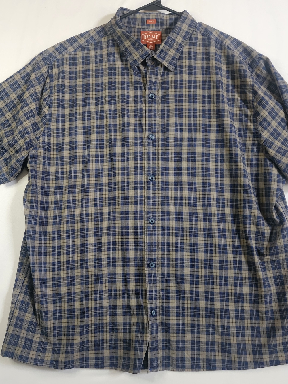 Red Ale Men's XXL REGULAR Blue and Tan Plaid Short-Sleeve Button-Down Shirt